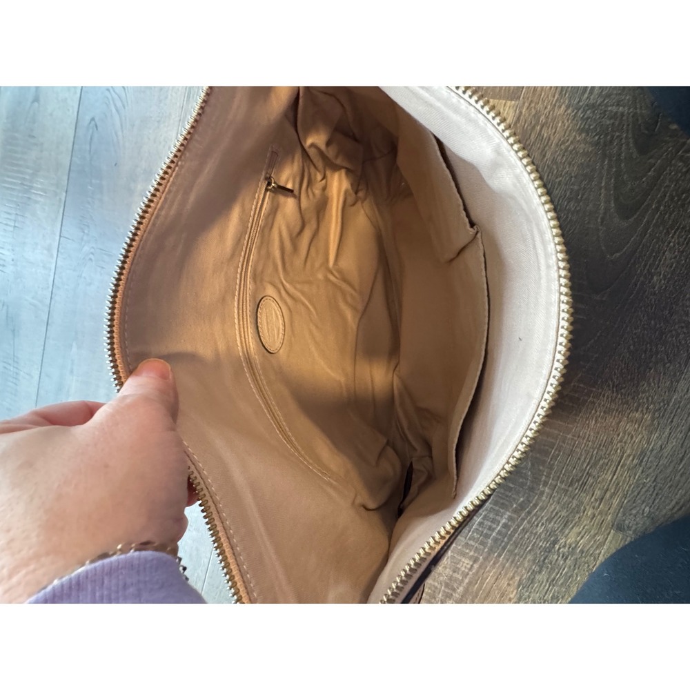 Fossil Tan Leather Hobo Bag Shoulder Bag Large Pocket Black Strap Purse - Picture 5 of 6